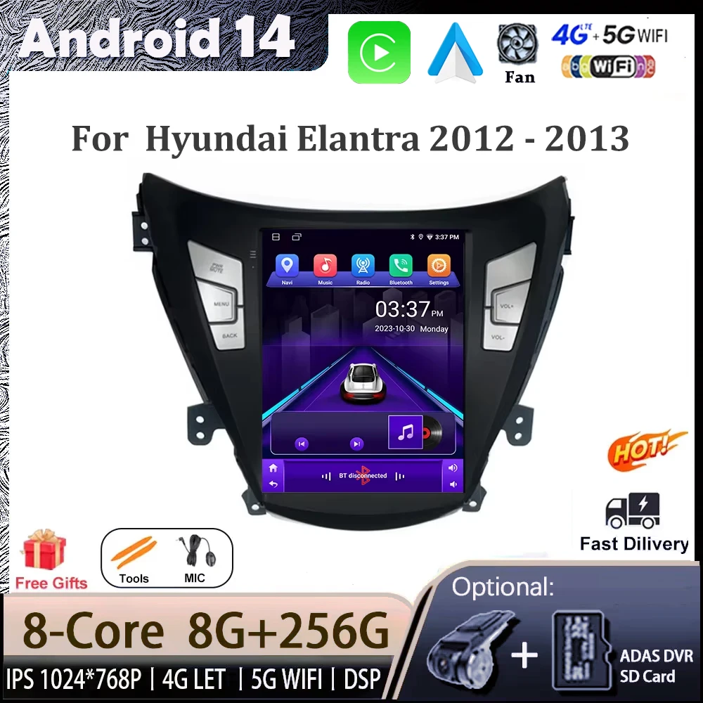 Android 14 для Hyundai Elantra 2012-2013 Радио Автомобильный мультимедийный плеер Экран