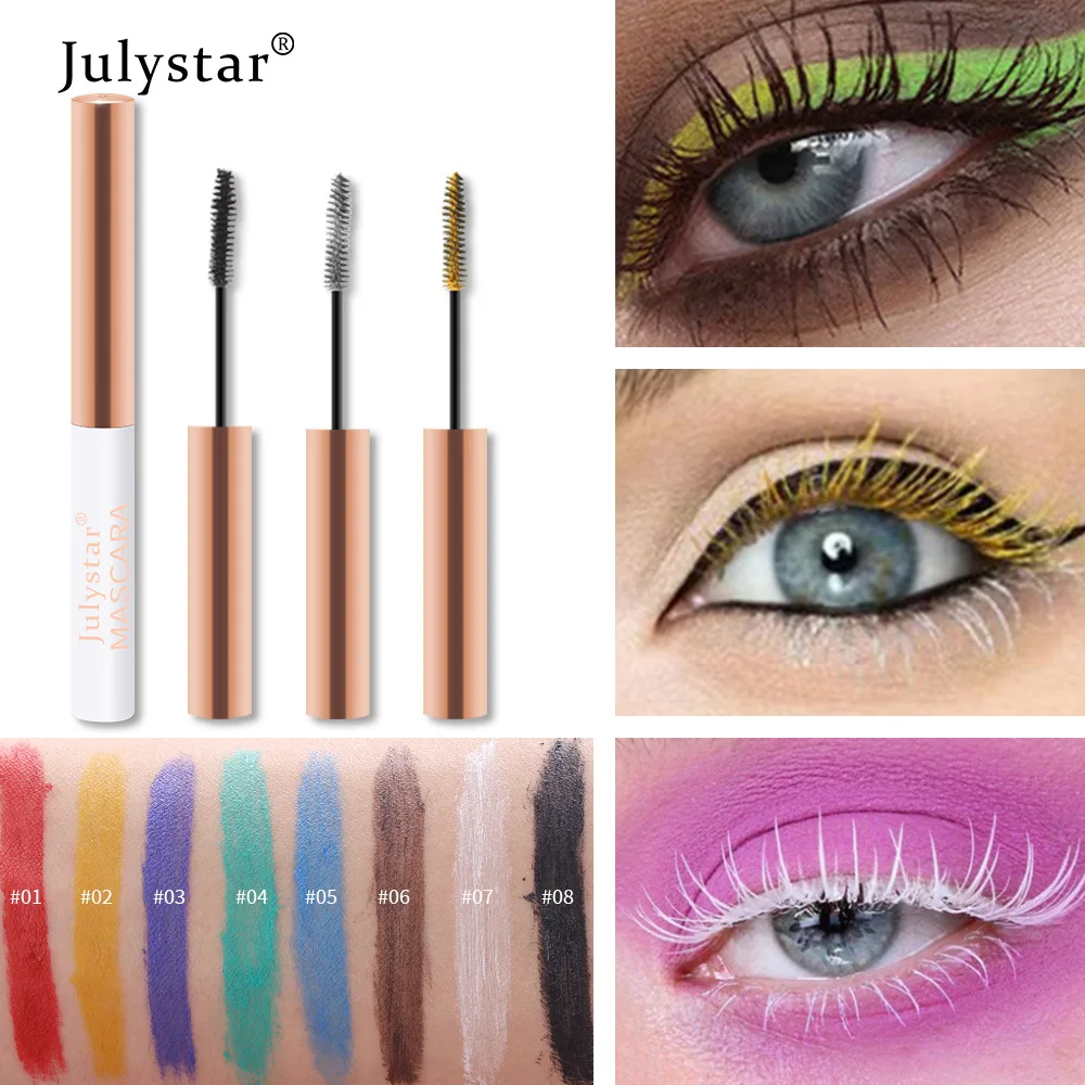

8 Color Mascara Waterproof Fast Dry Eyelashes Curled Extension Makeup Eyelashes Blue Red Purple Black White Gold Ink Mascara