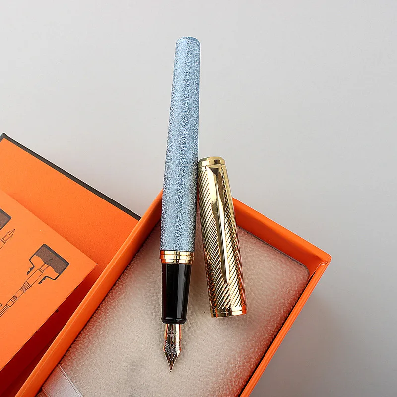 Роскошная металлическая матовая перьевая ручка с необязательной голубой окраской Деловая офисная ручка 0,5 мм перо Ручка-каллиграфия для новых студентов подарок.