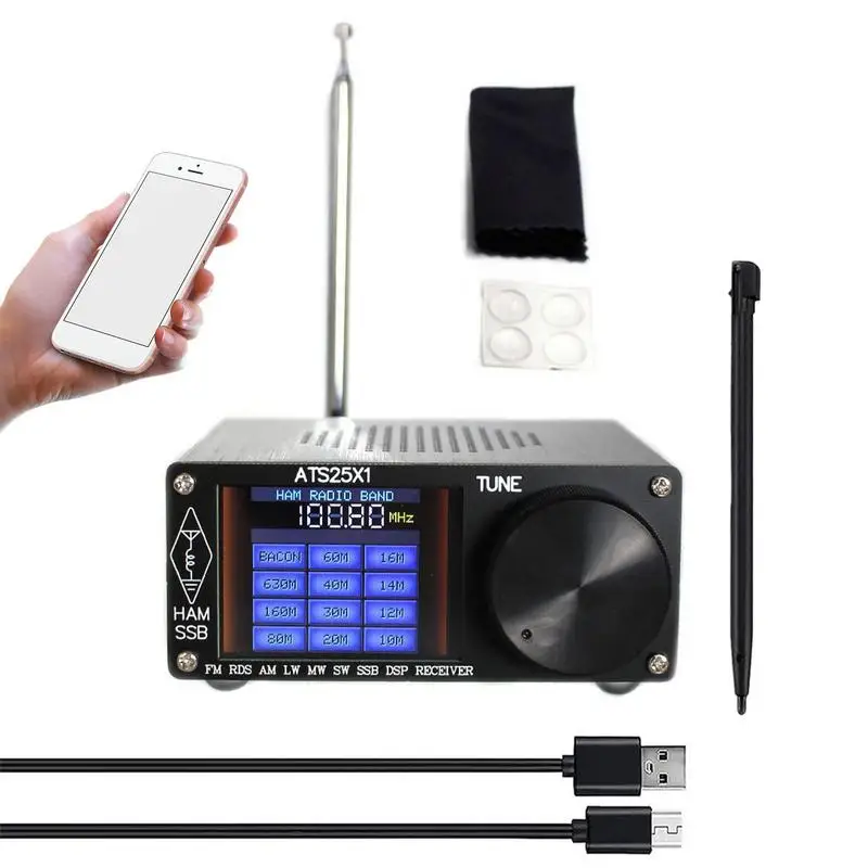 

ATS25X1 Si4732 Full Band Radio Receiver With 2.4 Inch Touch Screen FM LW MW SW SSB Aluminum Alloy Shell DSP Receiver Player