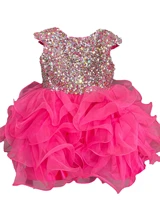Girl Cupcake Pageant Dress for Little Miss 2023 Glitz Baby Kid Birthday Party Tutu Gown Infant Toddler Crystal Stones Pink Blue