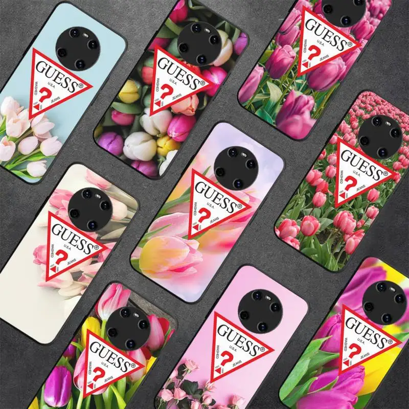 

Brand Guess Tulip Flower Phone Case For Huawei Y5 Y62019 Y52018 Y92019 funda case for 9prime2019