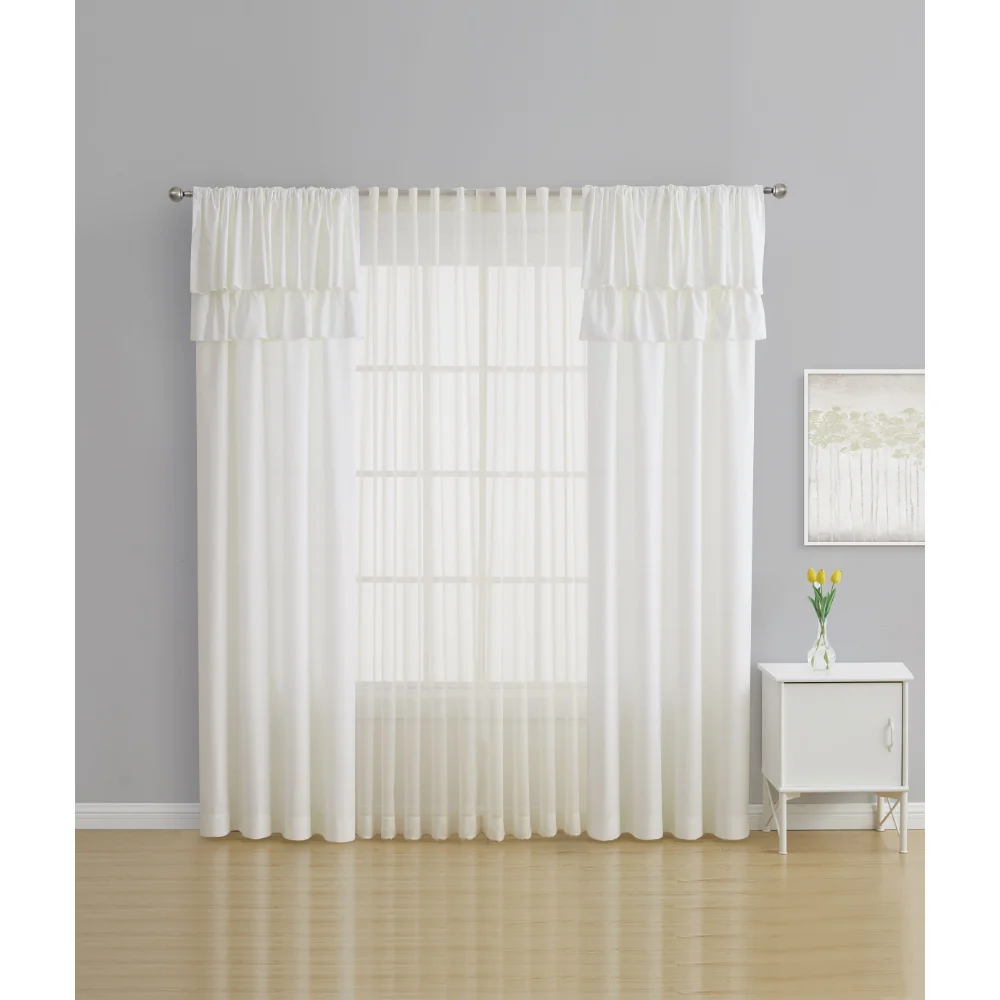 

Ruffled Solid Ivory Window Curtain Panels and Sheers, Set of 4, 50 X 84 Curtain/Shades/Screen