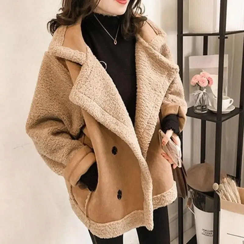 2021 women's autumn winter lamb wool sheepskin coat fur one-piece thickened Jacket Women's casual warm coat oversized s ~ 4XL