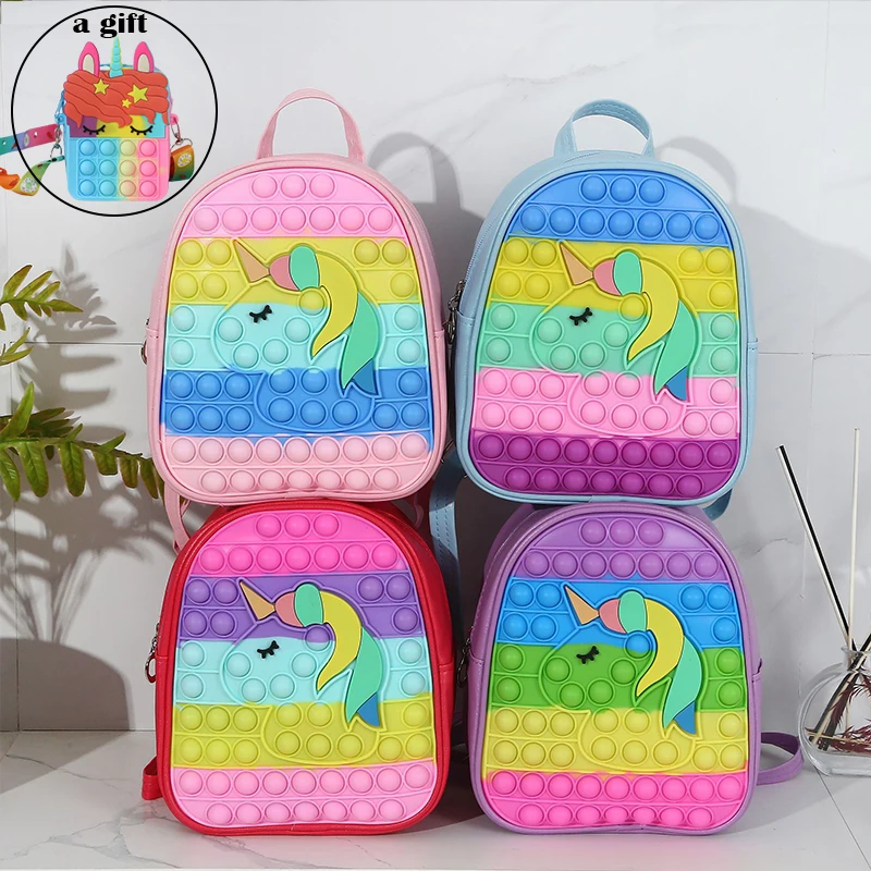 

2022 Pop Backpack Hot Its Push Cute Bubble Toys Kids Antistress Squishy Anti-Stress Gift Schoolbag Mini Purse