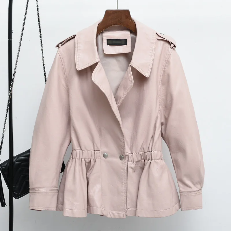 Women's skirt leather clothes 2023 spring and autumn new waist slimming short leather jacket