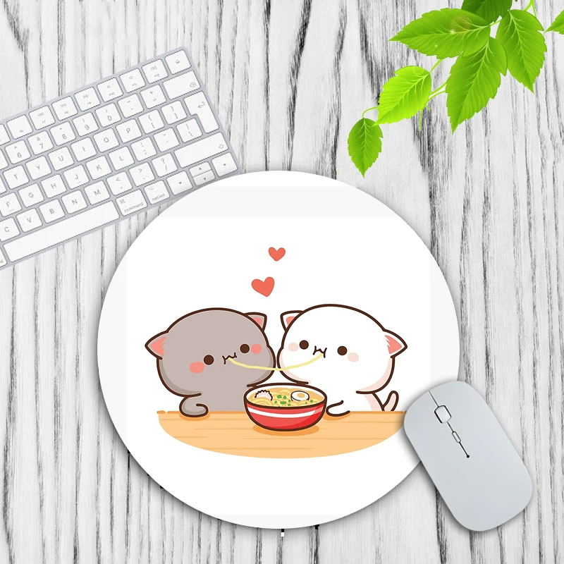 

Cartoon Peach Mochi Cat Couple Round Mousepad Laptop Office Keyboard Carpet Mat Desktop Cute Mouse Pad Kawaii Desk Accessories