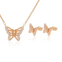 luxury butterfly design fashion micro inlaid zircon necklace pendant earring set high quality womens glamour jewelry