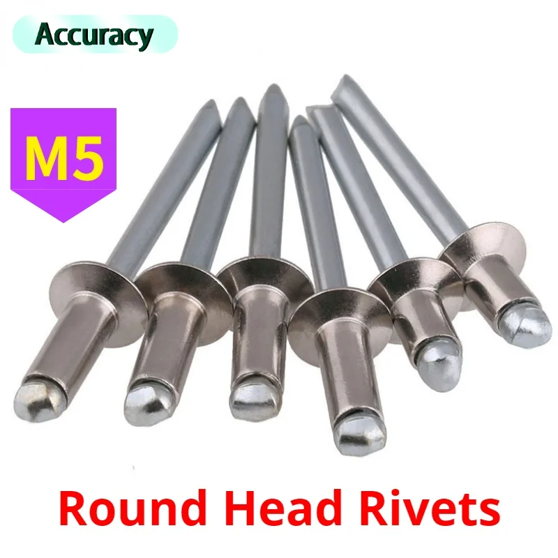 

Open Pull Nail Core Pulling Rivet 304 Stainless Steel Round Head Pop Rivets Decoration Nail Hollow Rivet M5 10PCS