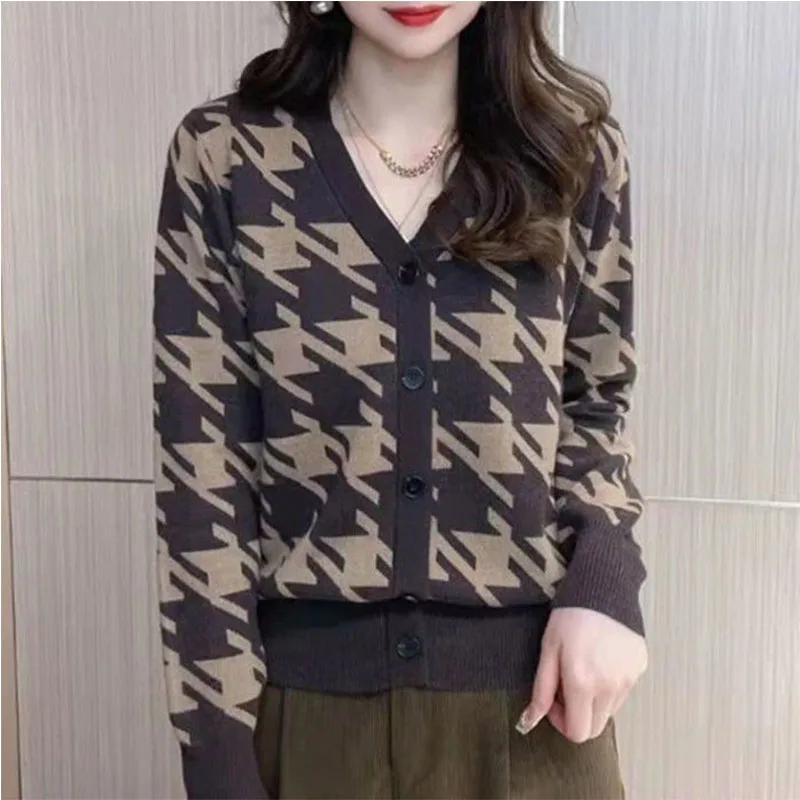 Темпераментные весенне-осенние свитера пальто женские с v-образным вырезом и