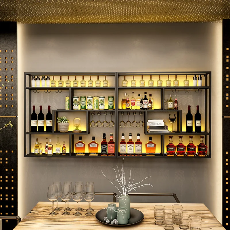 

Restaurant Wood Wine Rack Display Storage Shelf Liquor Bar Cabinet Wall Mounted Commercial Barra De Vino Home Furniture Liquor