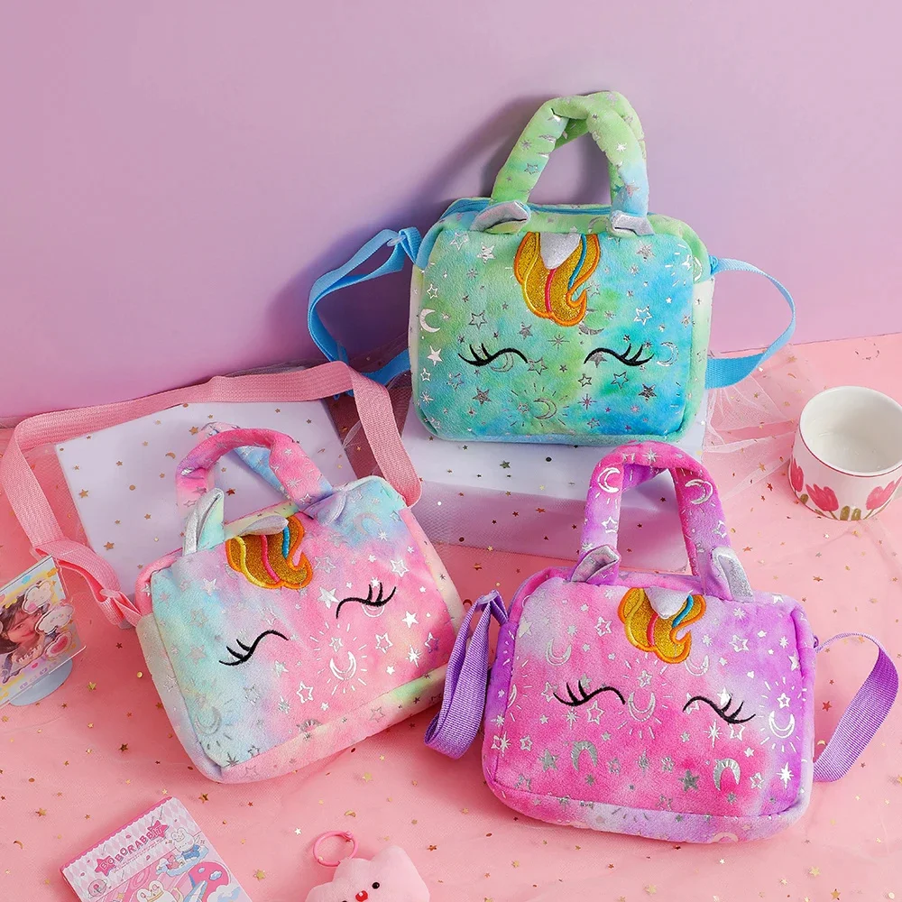 

Plush Unicorn Single Shoulder Crossbody Bag for Children's Coin Purse Girl Travel Handbag Cute Student Gift Storage Pencil Bags