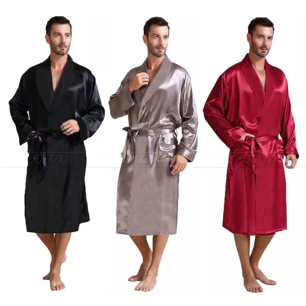 

Mens Silk Satin Pajamas Sleepwear Robe Robes Batrobe Nitown S~3XL