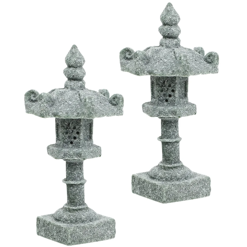 

2Pcs Stone Pagoda Mini Statue Stone Lantern Vintage Style Pagoda Lantern Yard Bonsai Ornament