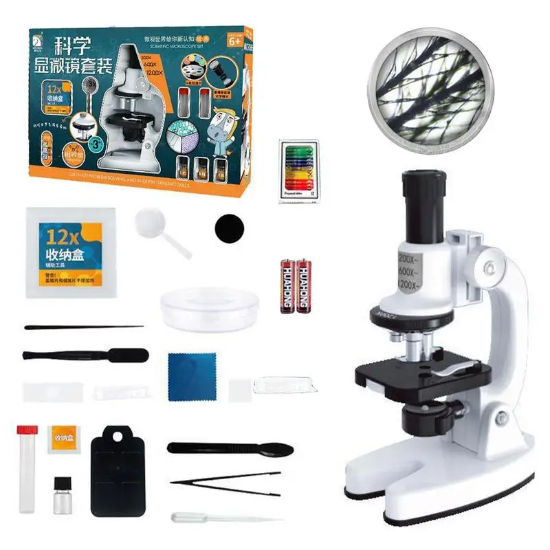 

Детский микроскоп с зумом 1200X, Лаборатория по биологии, светодиодный Школьный набор для научных экспериментов, развивающие научные игрушки, подарки для детей, ученых