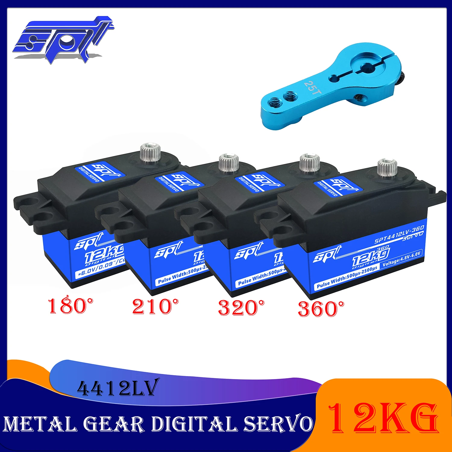 SPT 4412LV 12 кг металлическая Шестерня цифровой Servo180 ° 210 ° 320 ° 360 ° большой крутящий момент для радиоуправляемого автомобиля гусеничный механизм SCX10 TRX4 Дрифт 3D робот для фиксации крыла