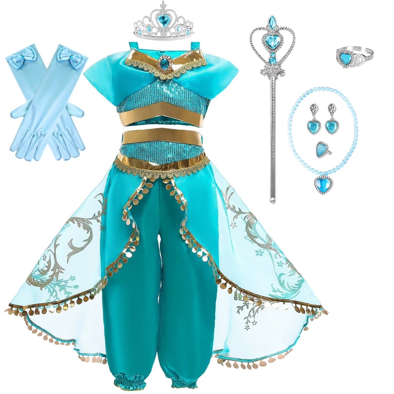 

Princess Jasmine Dress Fancy-Dress Costume For Girls Kids Cosplay Aladdin Lamp Christmas Halloween Evening 3-10T