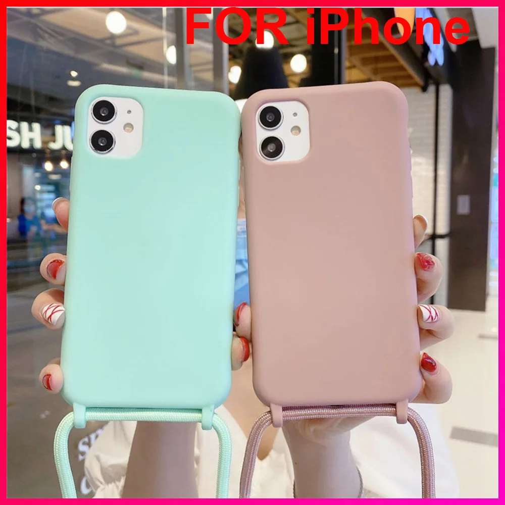 

Liquid silicone necklace mobile phone case hanging rope slant rope For iPhone 12 Pro 11 Pro XS MAX X XR 6 7 8 Plus SE 2020
