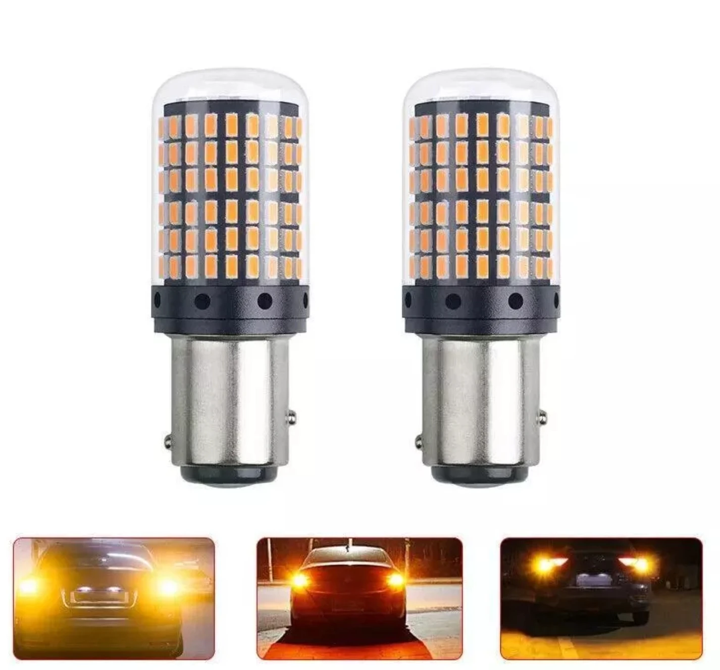 

2x безошибочный BAY15D 1157 Автомобильный задний стоп-сигнал Янтарный Canbus 144SMD Светодиодная лампа