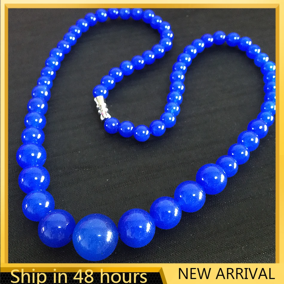 

natural stone Fashion style 6-14mm blue chalcedony jades round beads necklace for women chain choker jewelry 18inch GE4032