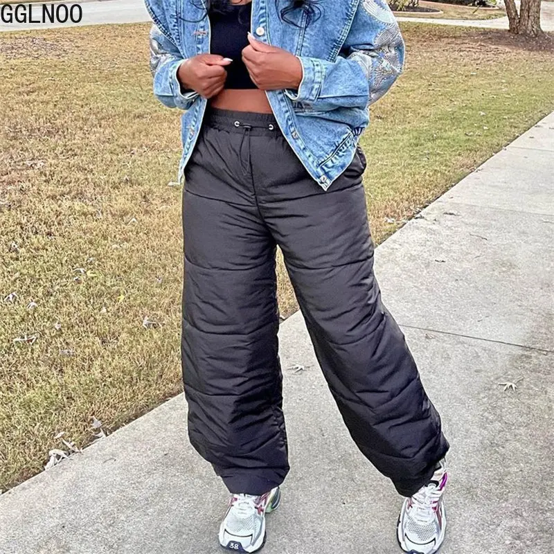 

GGLNOO Женские Толстые Пуховые Брюки женские черные с высокой талией теплые женские зимние Пуховые брюки повседневные брюки женские брюки 2022