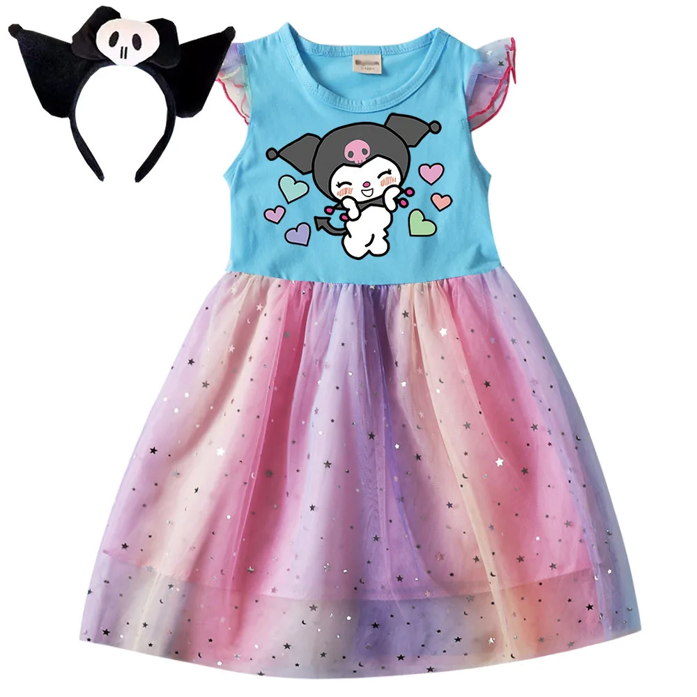 

Kids Girls Clothing Baby Girl kuromi Dresses Cartoon Children Sport Causal Mesh Dress Costume for 3-12 Y Kids Clothes