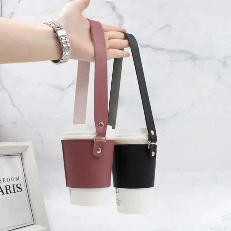 

Leather Tea Milk Drink Cup Bag Warter Bottle Holder for Travel Hot Iced Coffee Water Bottle Holder Tumbler Carrier with Strap