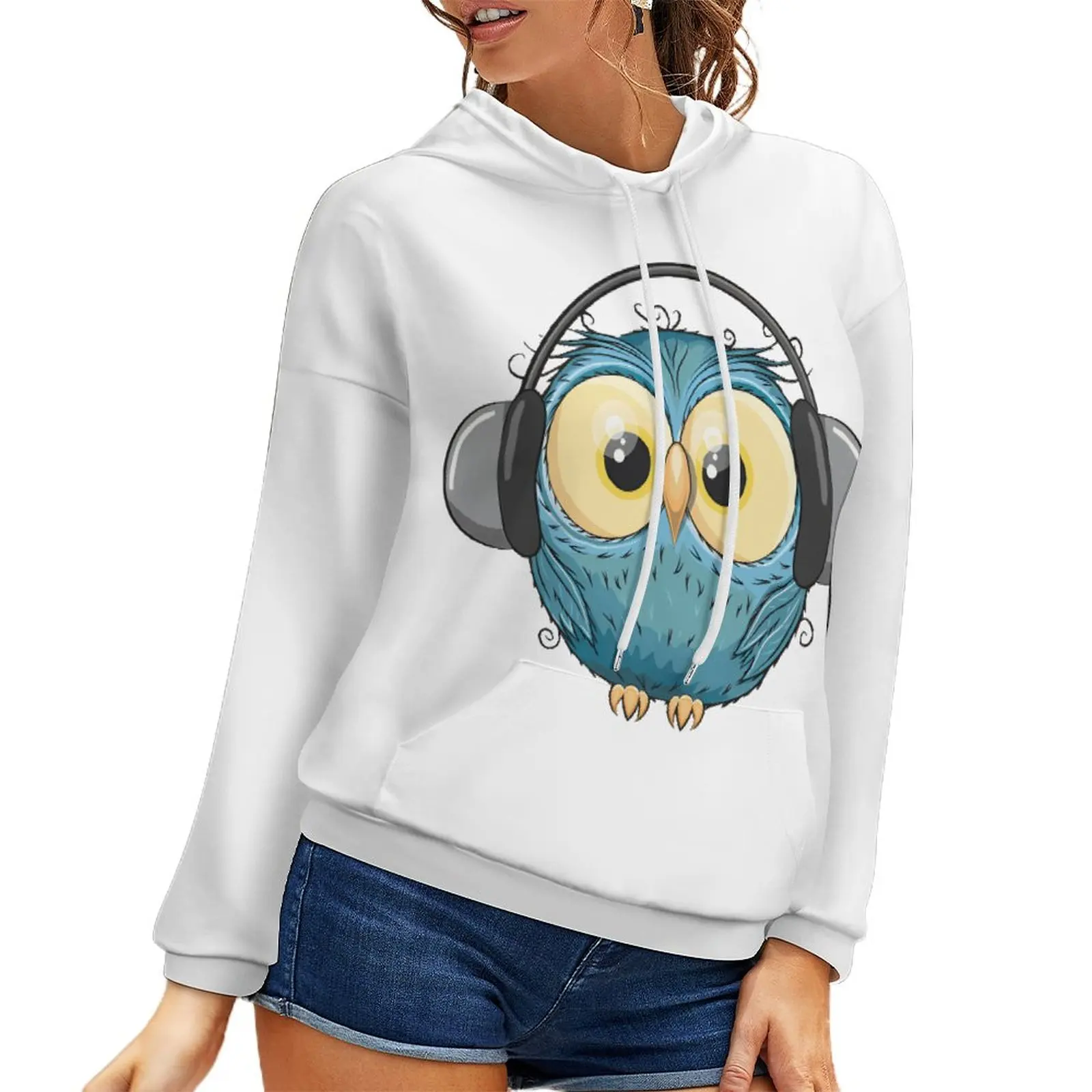 

Женский свитер с капюшоном, свитер в стиле Харадзюку с принтом милой совы на весну и осень