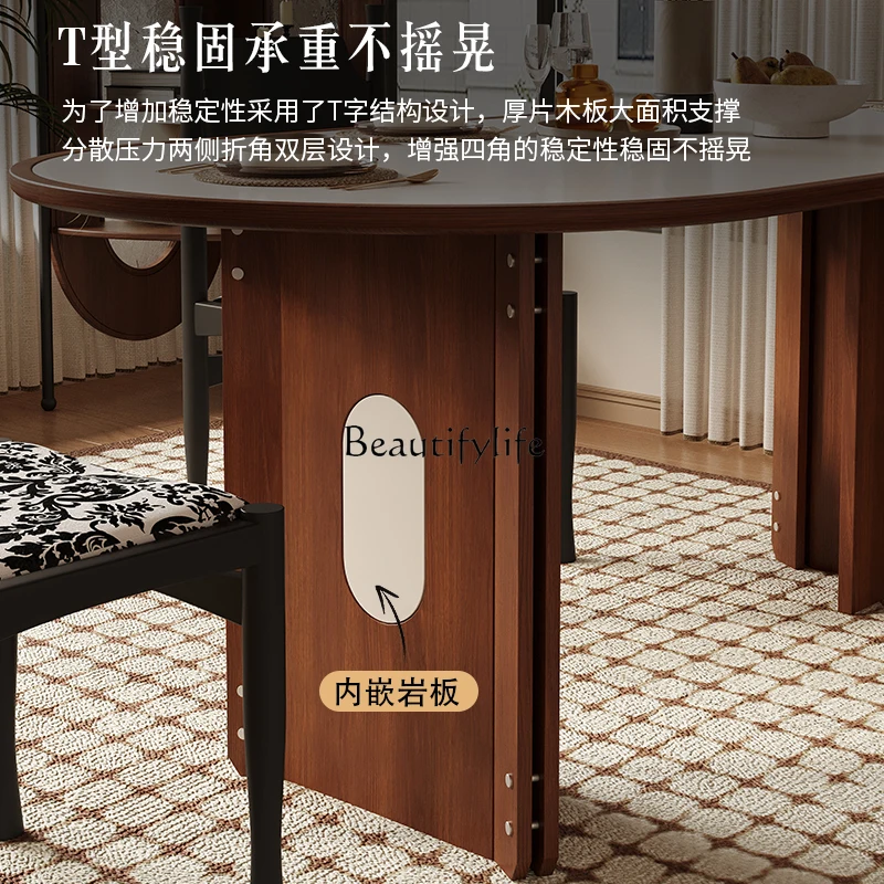 Овальный складной обеденный стол из каменной плиты в стиле ретро для небольшой