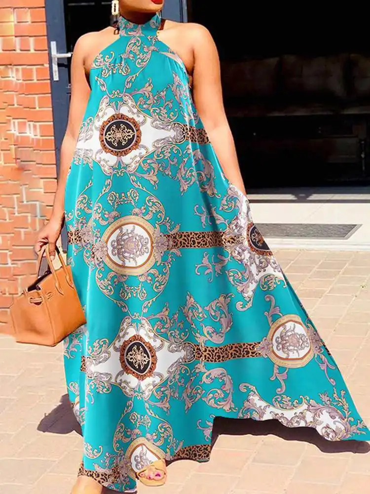 

Летние праздничные платья VONDA, женские платья с лямкой на шее, Женский богемный праздничный сарафан с открытыми плечами, макси-халат 2022, плат...