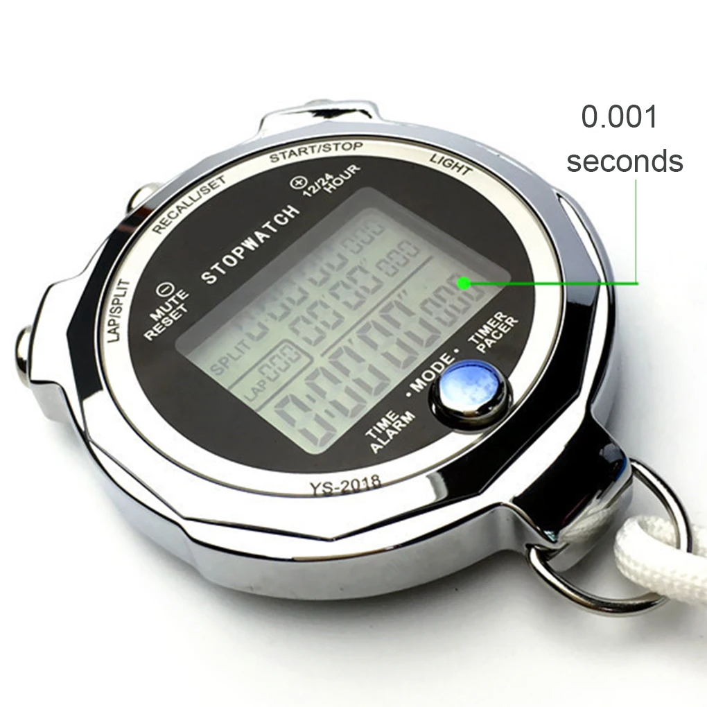 

Backlight Stopwatch Metal Athletic Training Timer 1 1000th Second 3 Lap Memory Digital Stop Watch