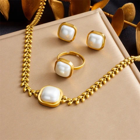 DIEYURO Нержавеющая сталь ожерелье серьги кольцо