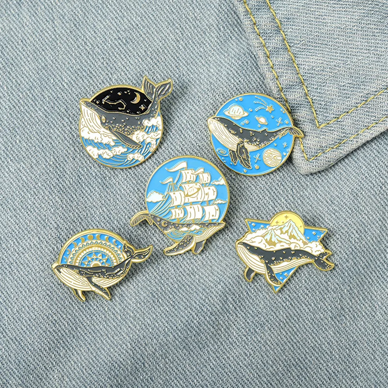 

New Whale Sailboat Planet Ocean Wave Brooch Bag Clothes Backpack Lapel Enamel Pin Badges Cartoon Jewelry Gift for Friend Women