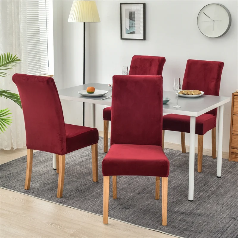

Solid Color Dining Chair Covers Velvet Elastic Stretch office Chair Slipcover Kitchen Winter Home Seat Cover Navidad Funda Silla