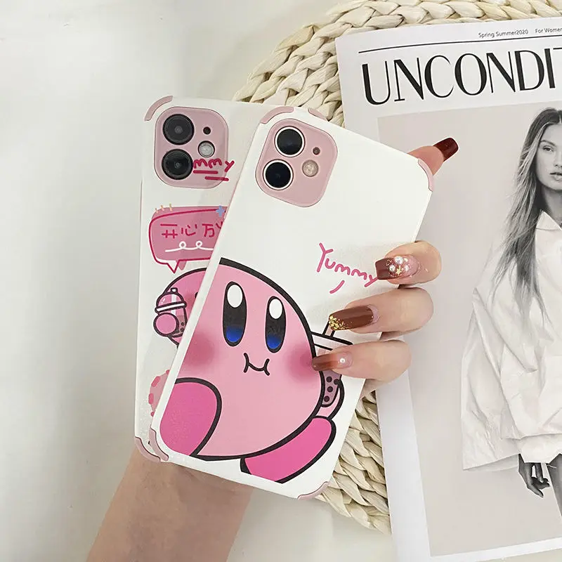 

Bandai Kirby Soft Case for iPhone11 12 Pro Max X XS MAX XR Mini 7 8P Cartoon Kawaii Liquid Silicone Lens Protection Cover