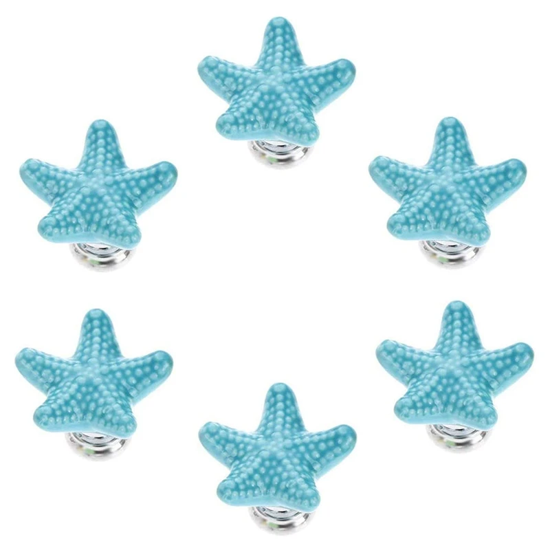 

Starfish Ceramic Drawer Knobs Aqua Blue Dresser Pulls Handles For Nursery Cupboard Wardrobe Closet Decorative Door Knobs