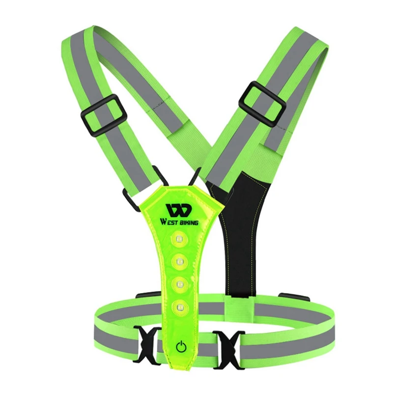

Яркий велосипедный жилет, светоотражающий защитный жилет, регулируемый эластичный зеленый ремешок с высокой видимостью