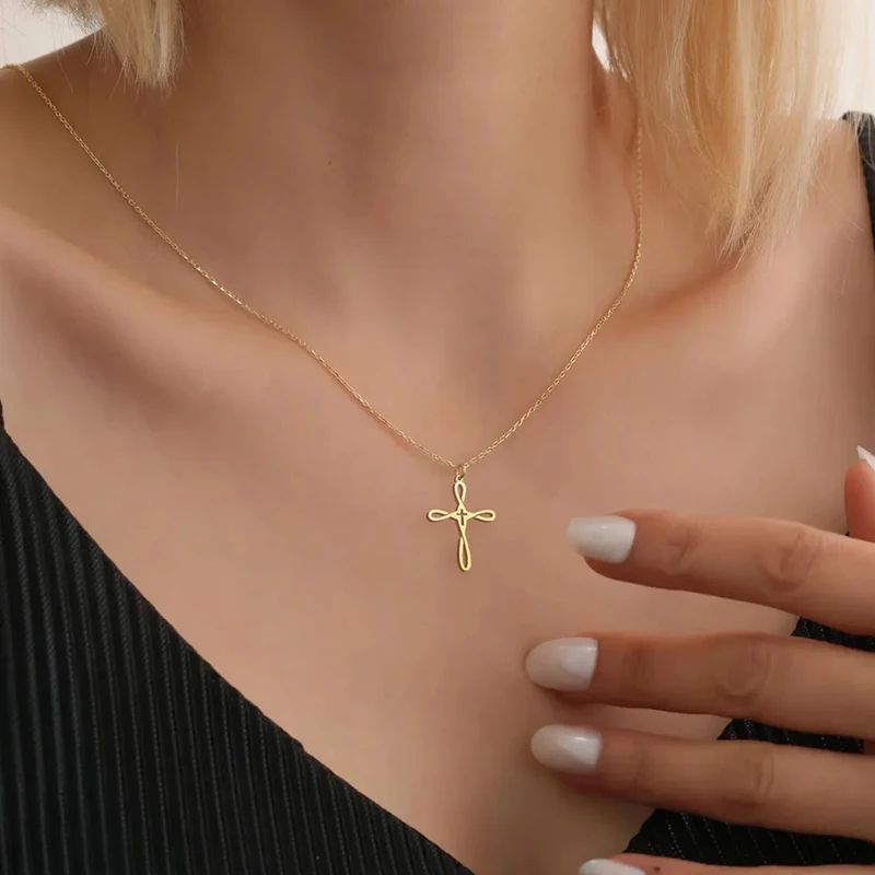 Фото Изящное ожерелье из нержавеющей стали с 14-каратным позолоченным крестом Passion для женщин, ювелирные изделия в христианской веры №4