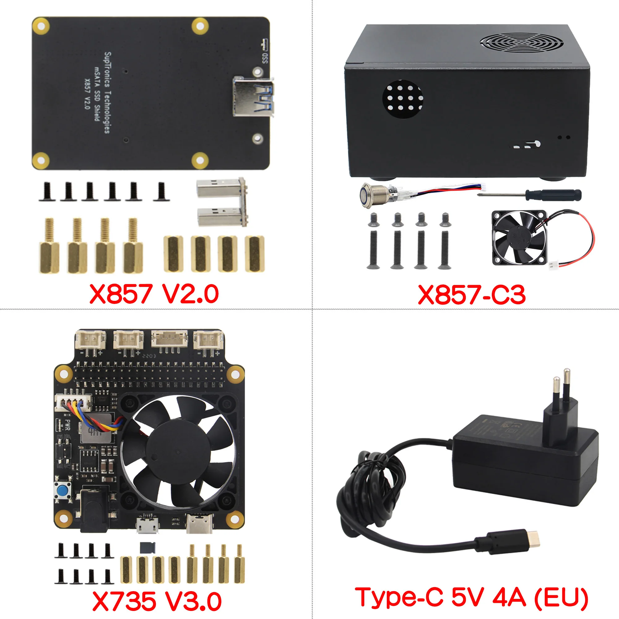 

Raspberry Pi 4 Model B mSATA SSD X857 V2.0 Shield + X735 Power Management Board + X857-C3 Matching Metal Case