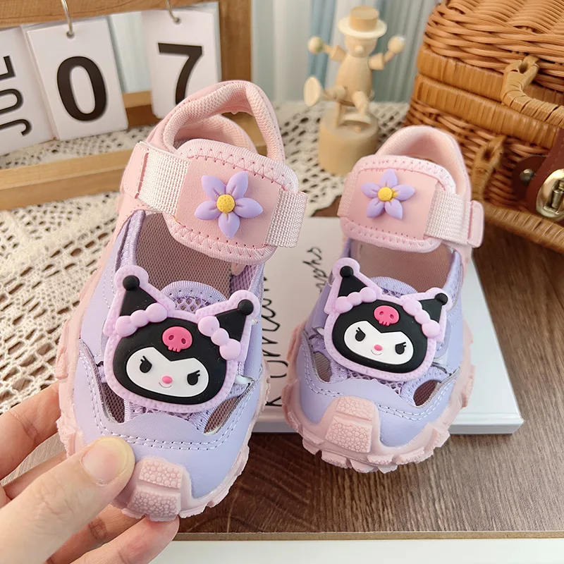 

Anime Kawaii Sanrio Kuromi New Cute Cartoon Girls Pink Sandals Y2K Children's Flat Sneakers Baotou Soft-Soled Princess Shoes