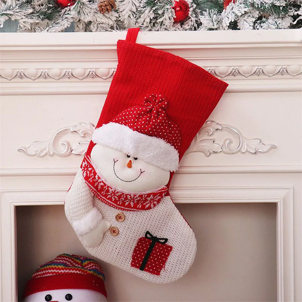 

2023 New Christmas Stockings Knitted Fabric Santa Claus Sock Gift Kids Candy Bag Snowman Pocket Hanging Xmas Tree Ornament