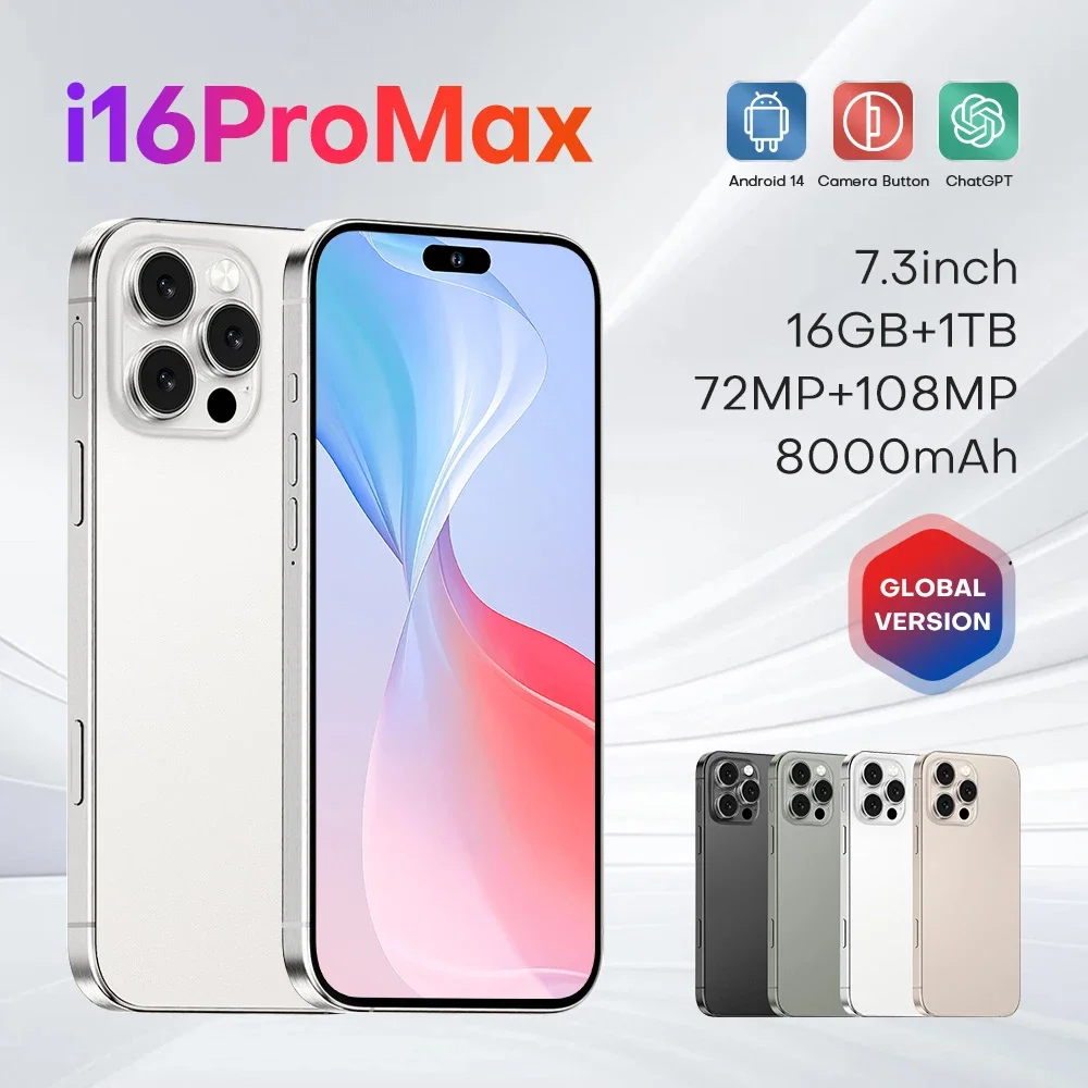 Глобальная версия i16 Pro Max Android-смартфон Оригинальный 5G 7 3-дюймовый HD-экран 108MP