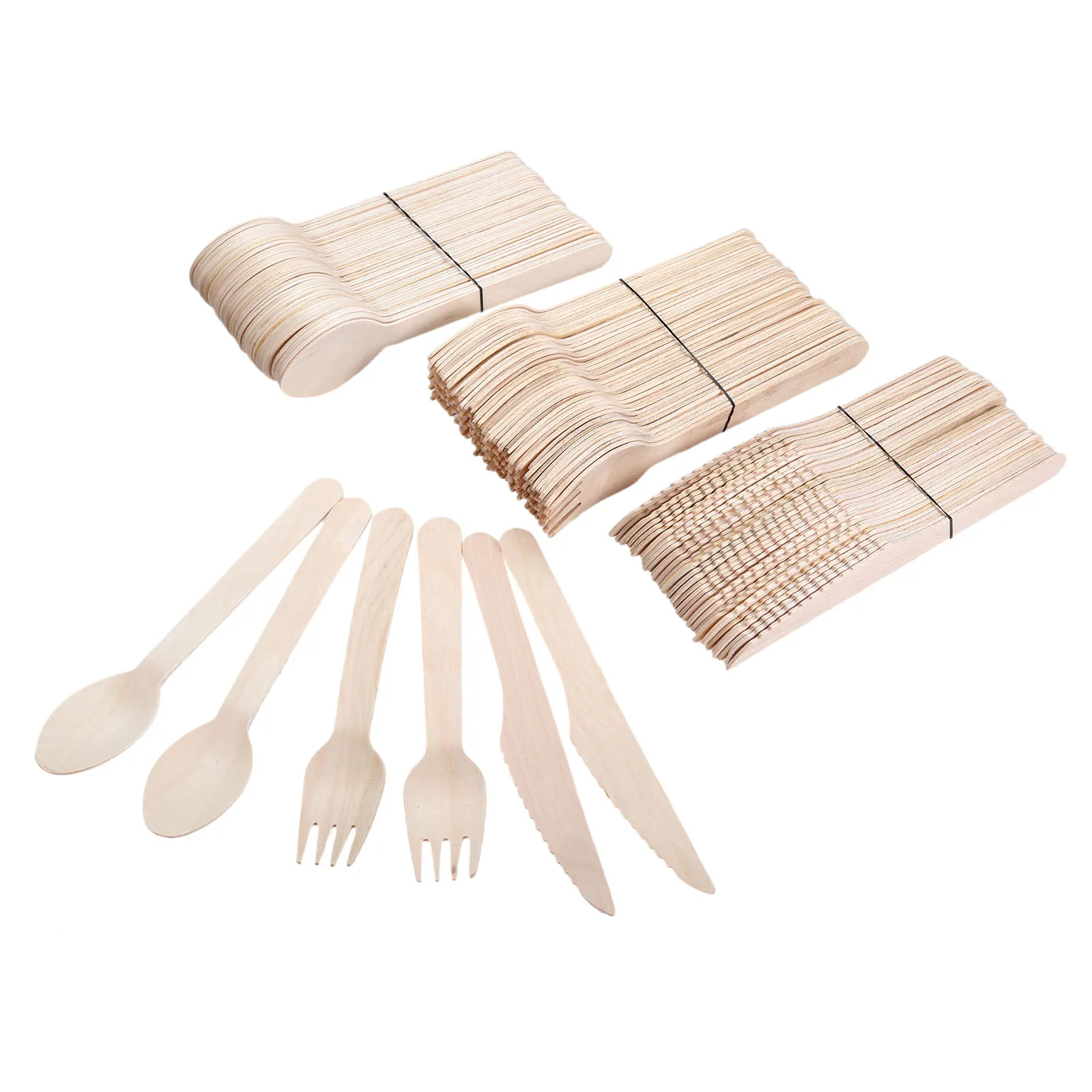 

50pcs Disposable Wooden Cutlery Forks/Spoons/Cutters Knives Party Supplies Kitchen Utensil Dessert Tableware Packing 16cm