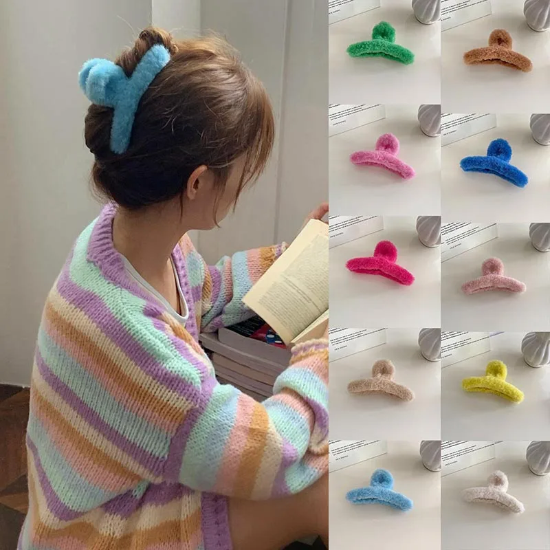 

Fashion Hair Accessories Furry Gripping Clip Winter Plush Large Hair Claws Solid Color Big Shark Clip 13cm Faux Fur Hair Clip