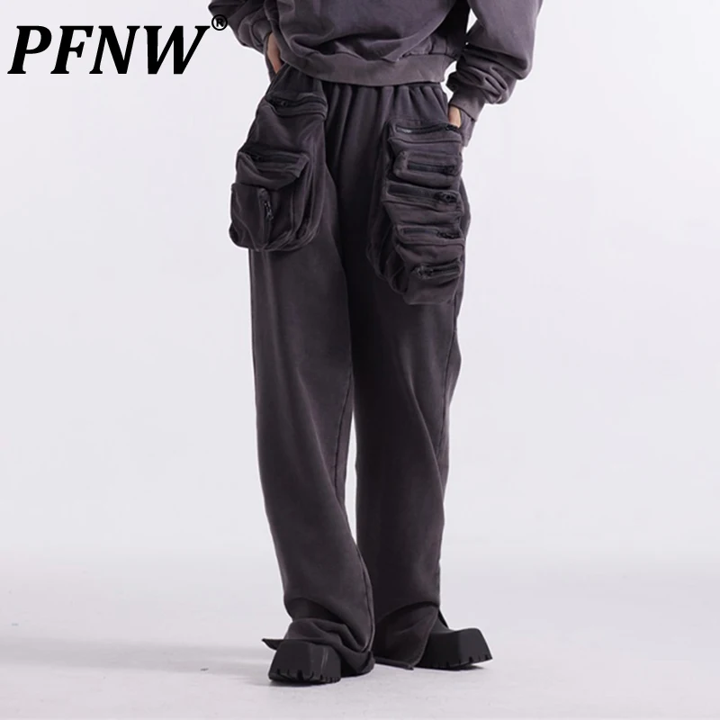 

PFNW Spring Autumn New Men's Fashion Elastic Waist Design Sweatpants Tide Popular Flare Trousers Darkwear Cargo Pants 12A8016