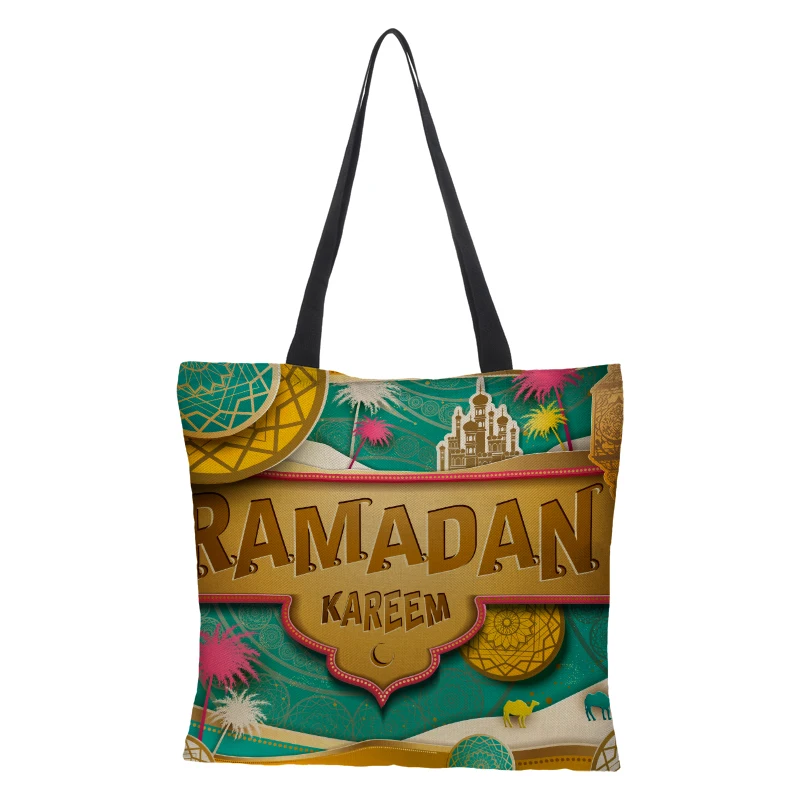

Luxury Print Linen Reusable Shopping Bags Women Large Tote Bags Fashion Handbags With Customized Printed