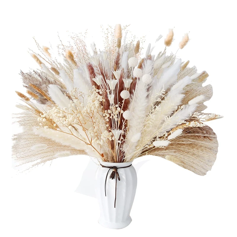 

109 шт. 11 видов сушеных цветов, сушеные пампасы, букет из травы в стиле бохо, домашняя разноцветная трава с белыми помпонами для домашнего деко...