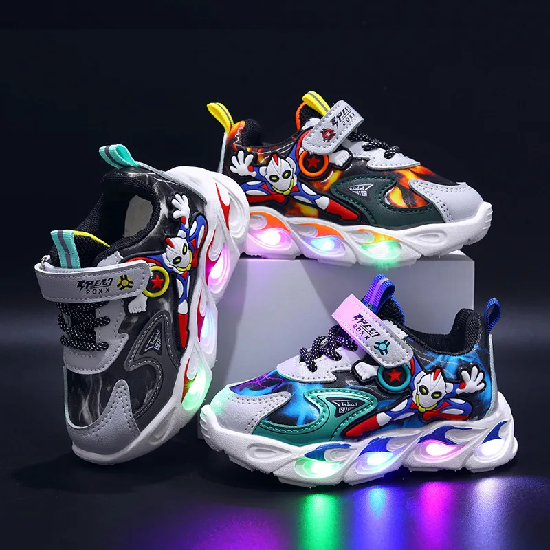 Enlarge Fashion Lovely Cartoon Children Casual Shoes LED Lighting Up Infant Tennis Hot Sales Leisure Boys Sneakers Toddlers