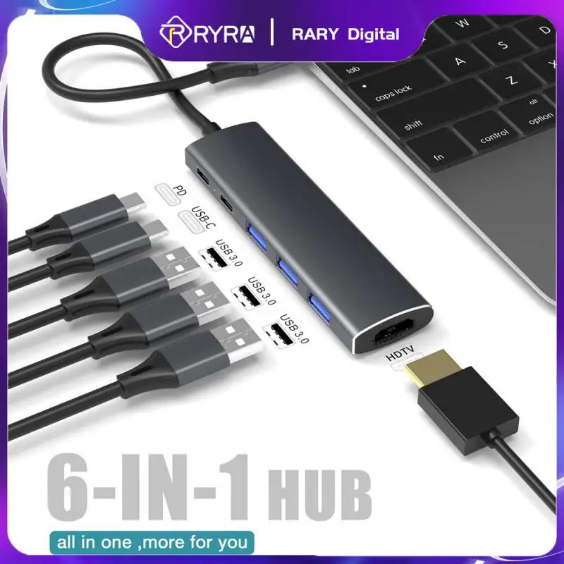 

RYRA 6-IN-1 USB C HUB 4K HDMI Adapter USB C To USB 3.0 PD 100W Dock For MacBook Pro Air M2 M1 USB-C Type C Splitter USB C HUB