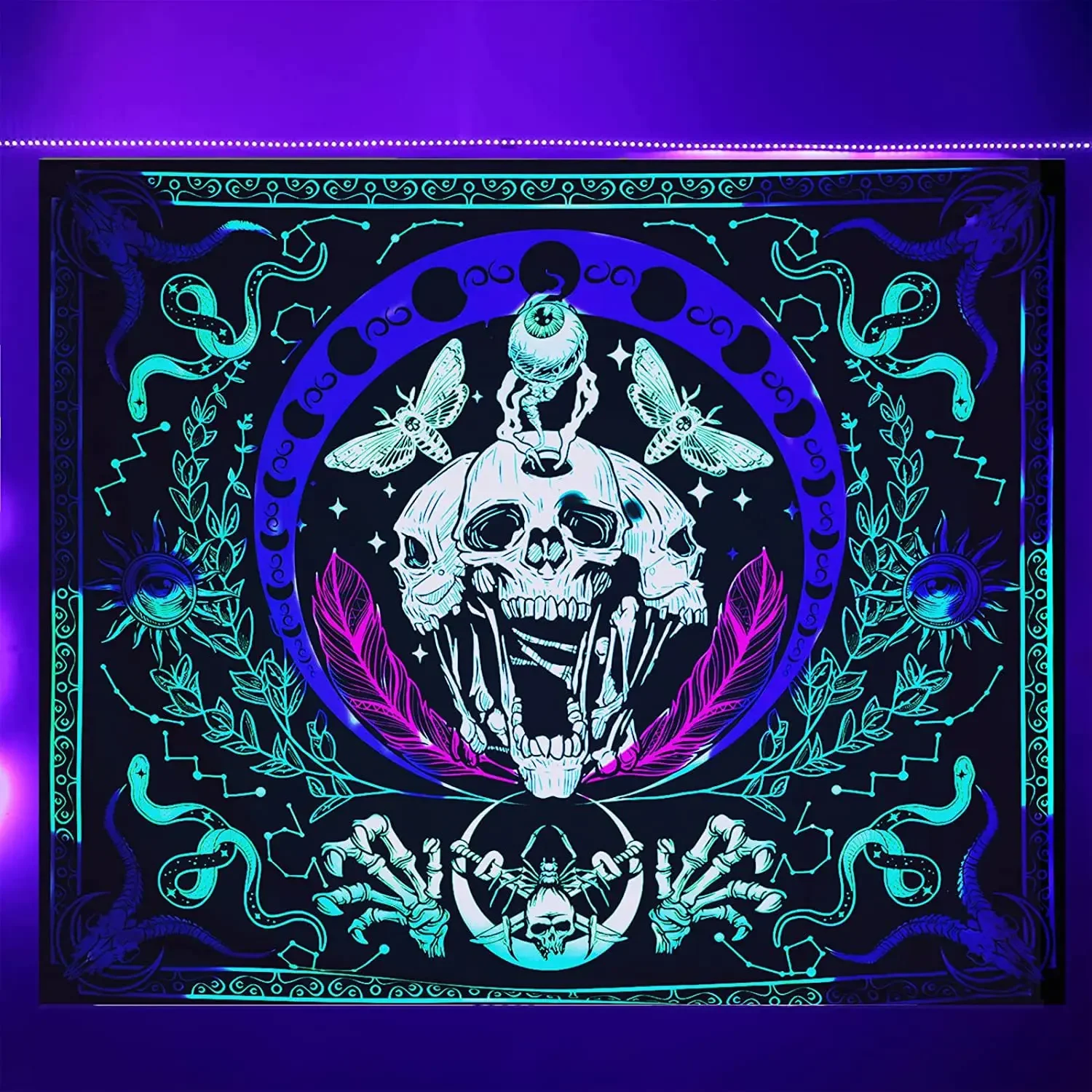 Психоделический черный флуоресцентный гобелен в виде черепа Настенный декор